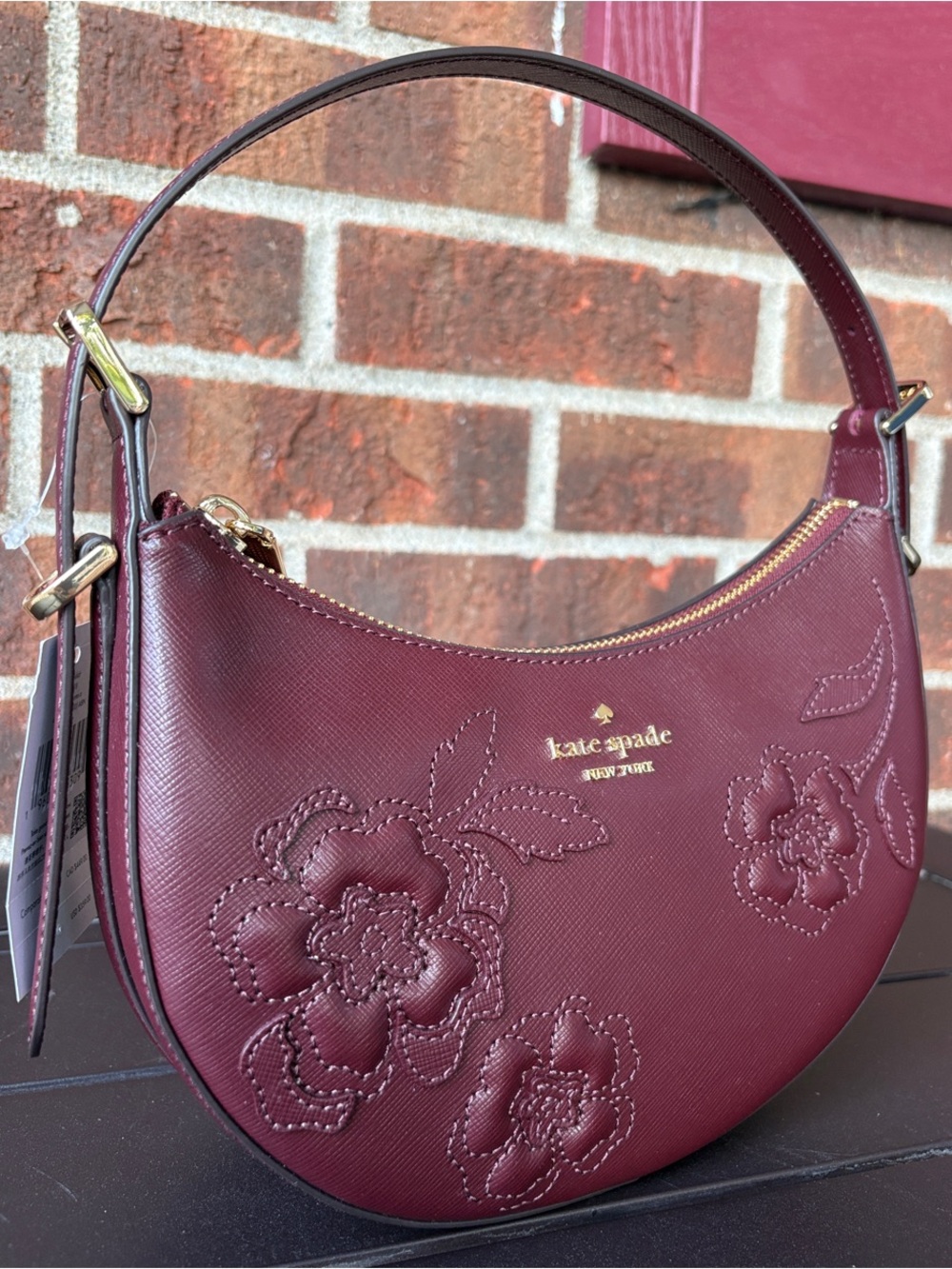 NWT-Kate Spade-SET-Madison-Crescent Bag &Cardholder-Dk Merlot-Forest Blooms-$468 - Picture 3 of 15